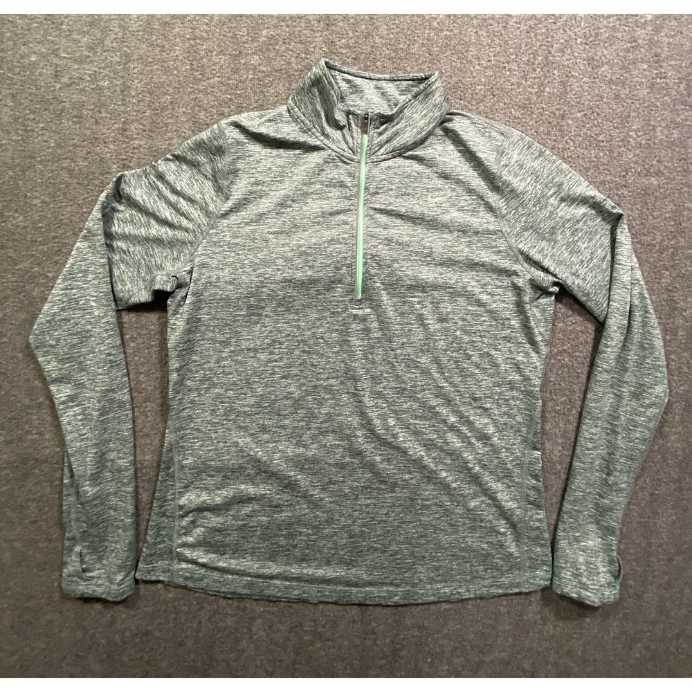 Nike Running Mens Dri-FIT  1/4 Zip Pullover Green Heather Long Sleeve Size L